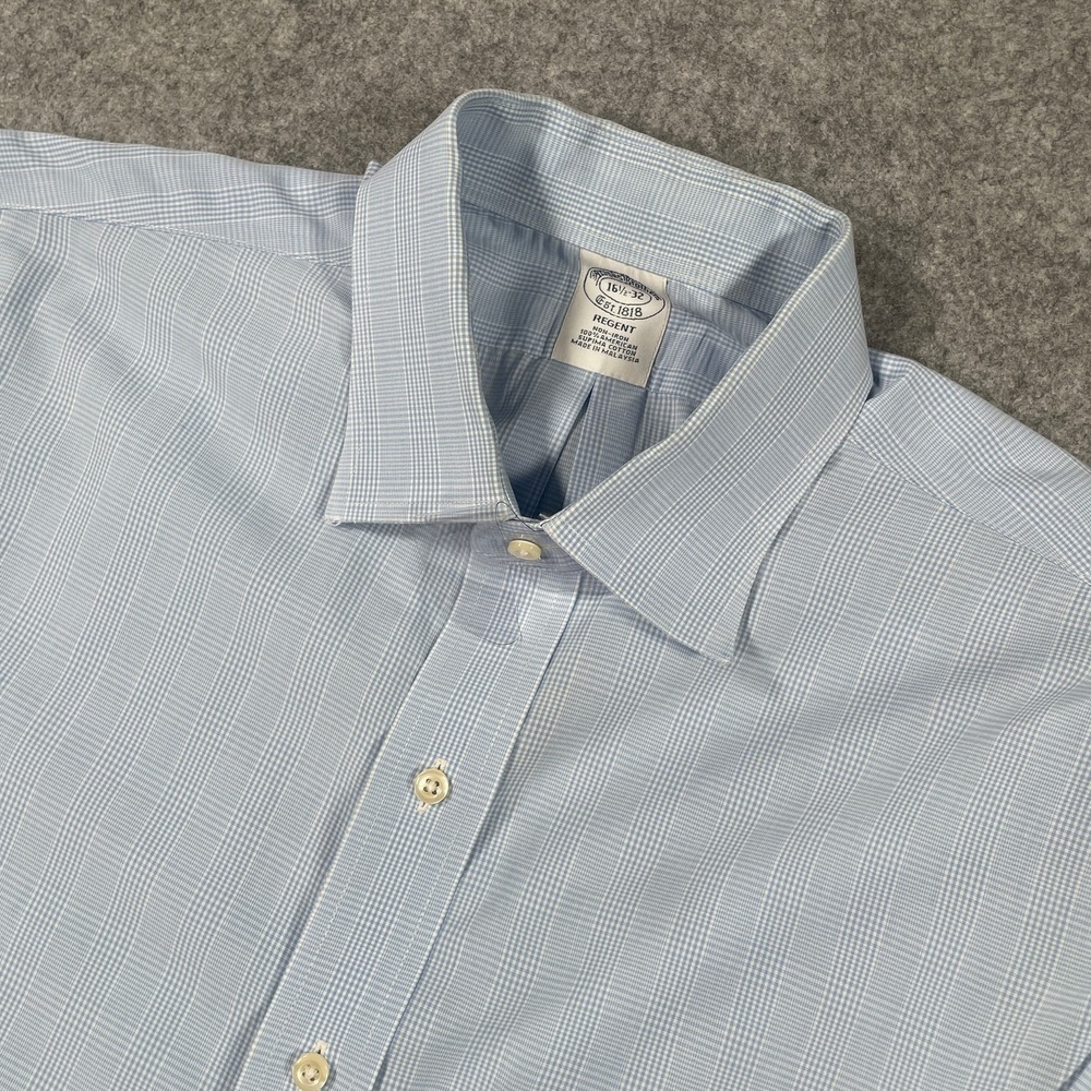 Brooks Brothers 1818 Mens Button Down Shirt 16½-32 Blue Plaid Long Sleeve